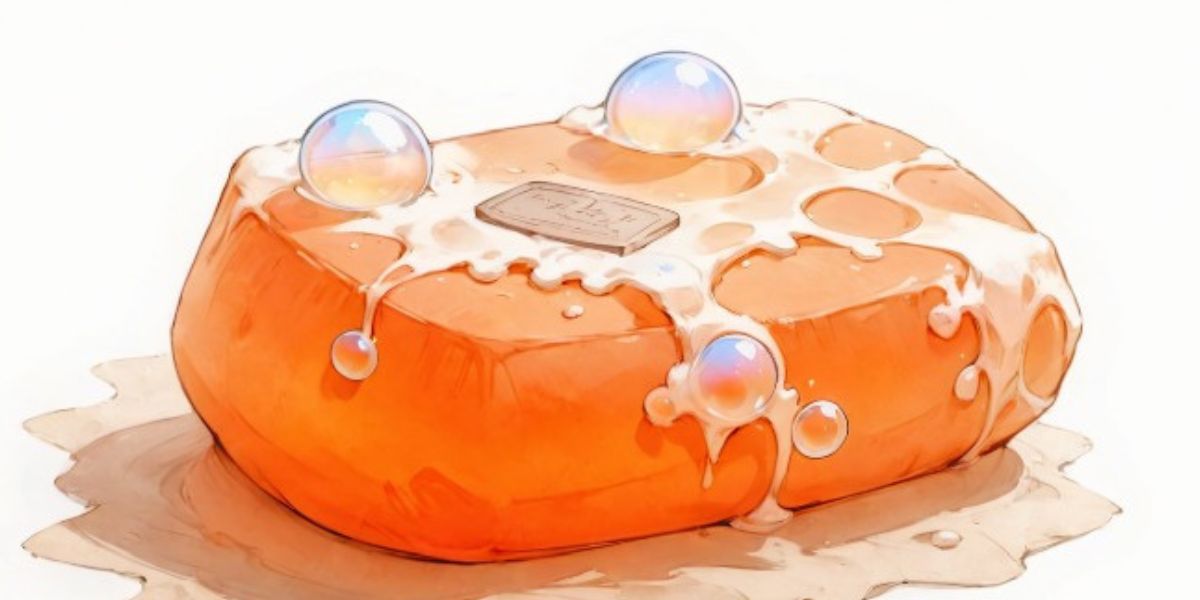 A bar of wet soap covered in soap suds